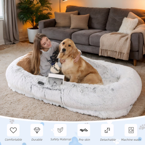 Human Dog Bed, Washable Faux Fur Dog Bed For People Doze Off, Napping Orthopedic Dog Bed,71'x45'x14  Size Fits You And Pets Grey - Image 7
