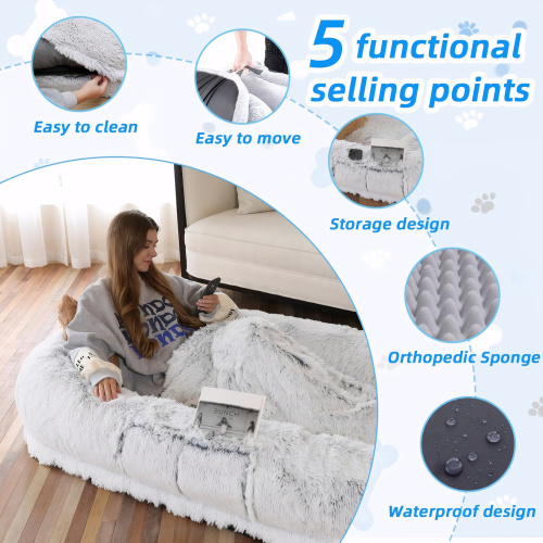 Human Dog Bed, Washable Faux Fur Dog Bed For People Doze Off, Napping Orthopedic Dog Bed,71'x45'x14  Size Fits You And Pets Grey - Image 6