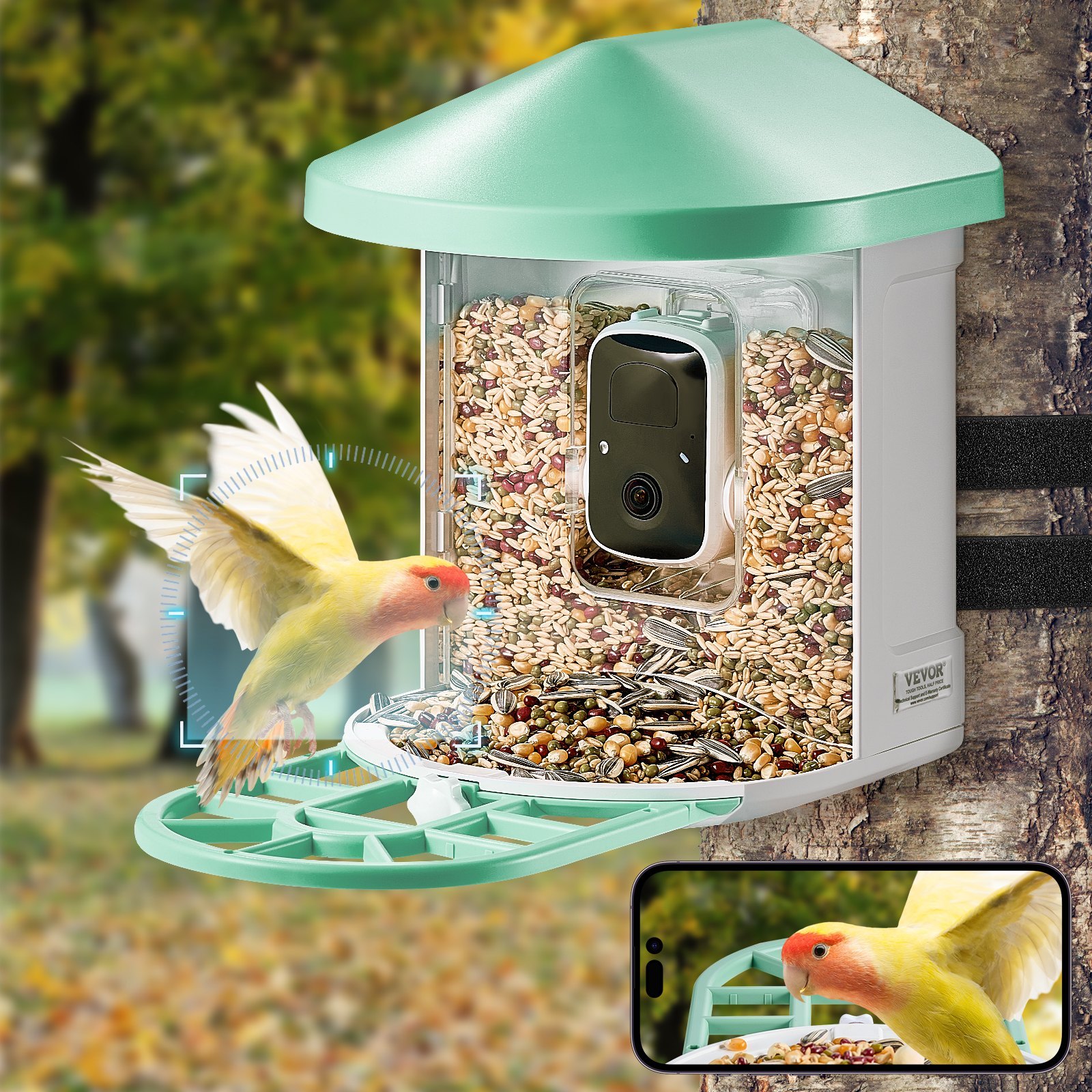 VEVOR Smart Bird Feeder With Camera 2K HD AI Identify Bird Species Auto Capture - Image 3