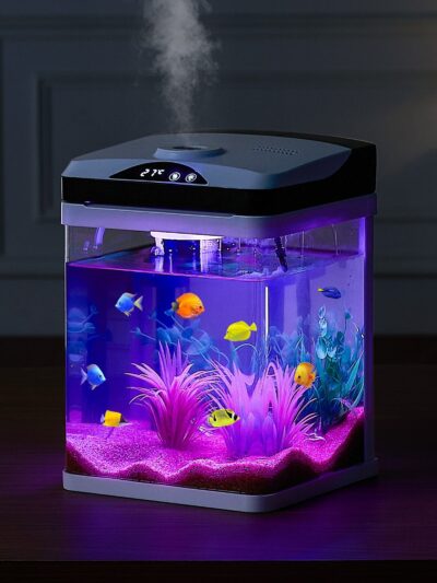 2 Gallon Fish Tank Aquarium LED Smart Square Clear Glass 7 Color Self Cleaning