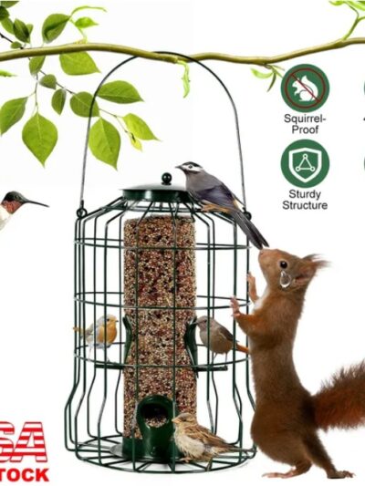 Outdoor Wild Bird Feeder Squirrel Proof Chew Proof Metal Hanging Seed Feeder