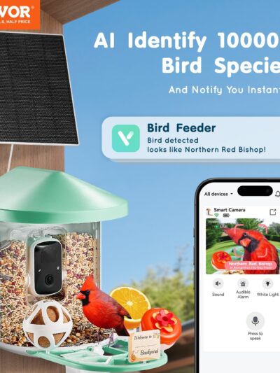 VEVOR Smart Bird Feeder With Camera 2K HD AI Identify Bird Species Auto Capture